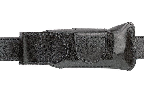 Safariland Horizontal Mag Pouch Single Black Leather Hook & Loop Compatible w/Glock 20/21