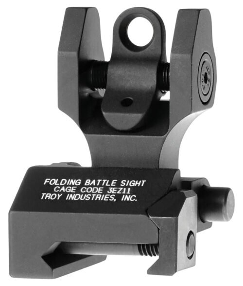 Troy Industries Rear Folding BattleSight Round Black Hardcoat Anodized for AR-15