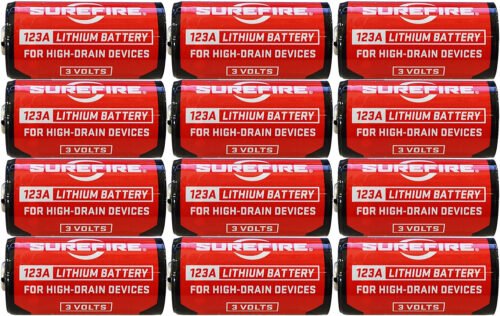 SureFire 123A Batteries Red/Black 3.0 Volts 1,550 mAh (12) Single Package Clamshell